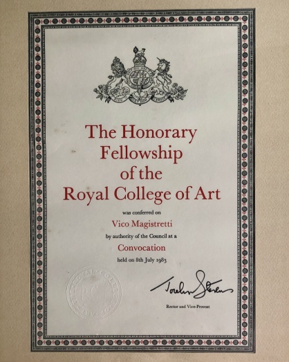 Honorary fellowship Royal College of Art Vico Magistretti